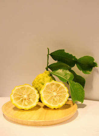 Thai Bergamot is vegetable used for cooking To have a delicious taste And there are many useful herbs Such as used in the care of the hair and scalp, with white backgroundの写真素材