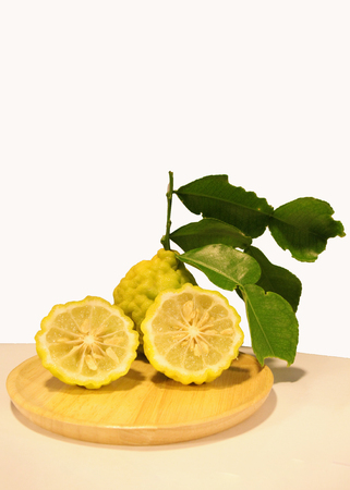 Thai Bergamot is vegetable used for cooking To have a delicious taste And there are many useful herbs Such as used in the care of the hair and scalp, with white backgroundの写真素材