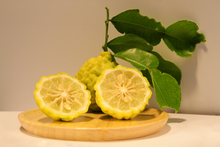 Thai Bergamot is vegetable used for cooking To have a delicious taste And there are many useful herbs Such as used in the care of the hair and scalp, with white backgroundの写真素材