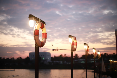 Rubber float ring in the thai water sports center.の写真素材
