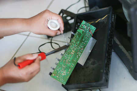 Solder circuit amplifier For guitar.の写真素材