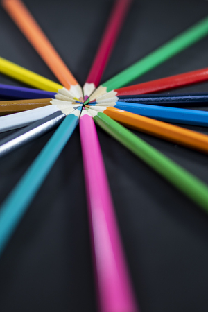Different shapes with colored pencilsの写真素材