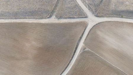 aerial view of tilled fields