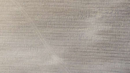 Aerial view of a plowed fieldの写真素材