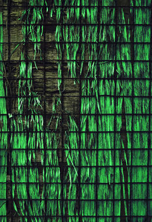 green glass and net on wood textureの写真素材