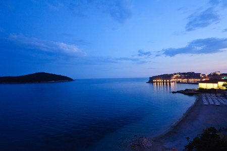 Night view of Banje Beach and Old Town - Dubrovnik, Croatiaの写真素材