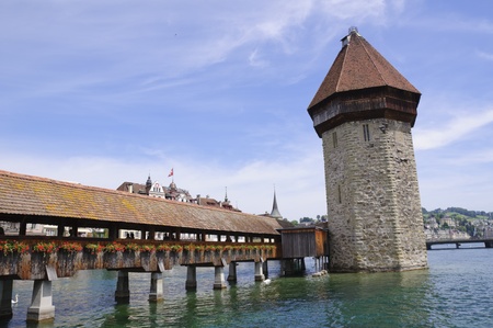Chapel Bridge in Lucerne, Switzerlandのeditorial素材