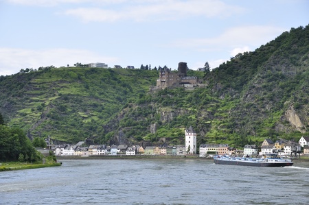 St. Goarshausen and Castle Katze at Rhine Valley in Germany