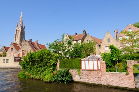 Canals and the St  Salvator s Cathedral in Bruges, Belgiumの写真素材