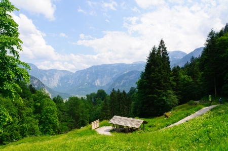 Alps and the Salzbergwerk in Hallstatt, Austriaの写真素材