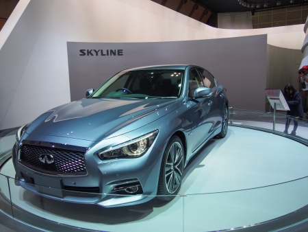 TOKYO, JAPAN - November 23, 2013  New Skyline  Infiniti Q50  at the Booth of Nissan Motor The Tokyo Motor Show is a biennial auto show at the Tokyo Big Sight in Odaiba, Tokyo for cars, motorcycles and commercial vehicles  The Show is the biggest auto showのeditorial素材