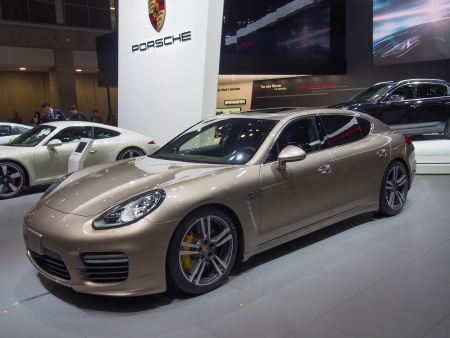 TOKYO, JAPAN - November 23, 2013  Porsche Panamera at the Booth of Porsche The Tokyo Motor Show is a biennial auto show at the Tokyo Big Sight in Odaiba, Tokyo for cars, motorcycles and commercial vehicles  The Show is the biggest auto show in Asia, and aのeditorial素材