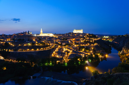 Night view of the historic city of Toledo in Spainの写真素材