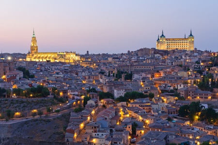 Night view of the historic city of Toledo in Spainの写真素材