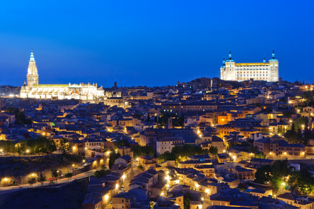Night view of the historic city of Toledo in Spainの写真素材