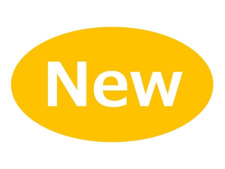 New sign illustration. White icon on the yellow background. Vector illustration.のイラスト素材