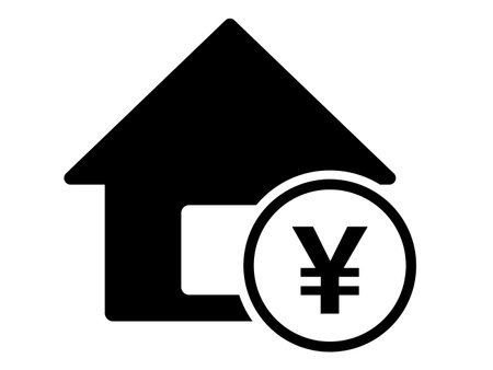 Yen and house icon. Simple illustration of yen and house vector icon for webのイラスト素材