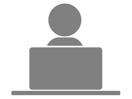 This is an illustration of a silhouette icon of a person operating a computer.のイラスト素材