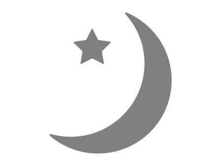 An illustration of a crescent moon and star silhouette icon.のイラスト素材