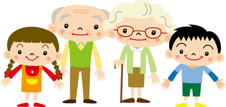 Grandparents and grandchildrenのイラスト素材