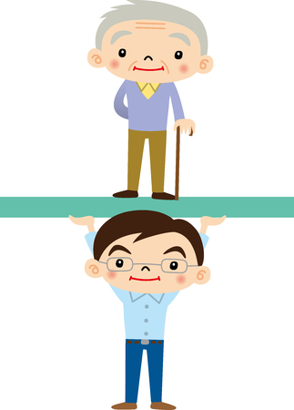 Young people support the elderlyのイラスト素材