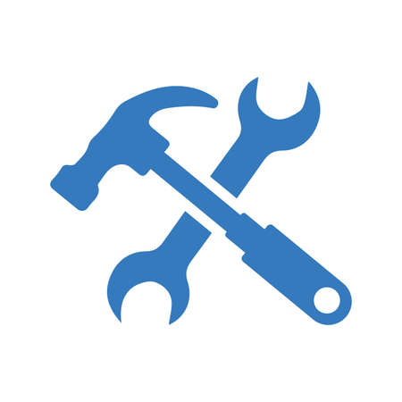 Hammer, wrench, spanner, repair tools icon is isolated on white background. Simple vector illustration for graphic and web design or commercial purposes.のイラスト素材
