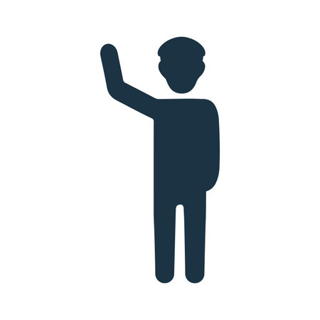 Male figure, hand up icon is isolated on white background. Use for graphic and web design or commercial purposes. Vector EPS file.のイラスト素材