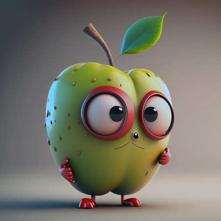 Cute apple character. A illustration created with generative AI.の素材