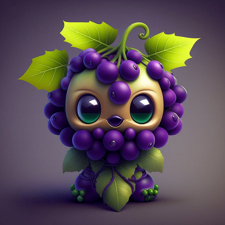 Cute Grape Character. A High Quality illustration created with generative AI Technology.の素材