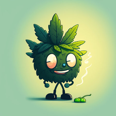 Cartoon Look Cute Marijuana Character. A illustration created with generative AI.の素材