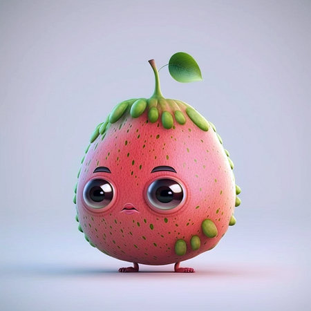 Cute Cartoon Character of a Guava Fruit. A High Quality illustration created with generative AI Technology.の素材