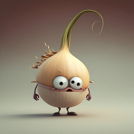Cute Cartoon Onion Character. A High Quality illustration created with generative AI Technology.の素材