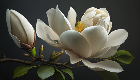 Realistic Magnolia Flower. A illustration created with generative AI Technology.の素材
