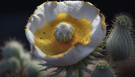 Mexican Prickly Poppy Flower. A illustration created with generative AI.の素材