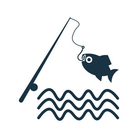 Catching fish, fishing icon symbol for use on mobile apps, print media and web design or any type of design projects.のイラスト素材