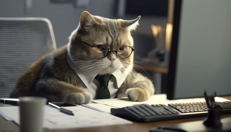 Business analyst financial Adviser cat working. A illustration created with generative AI Technology.の素材