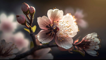 cherry blossom flower in spring season. A illustration created with generative AI Technology.の素材