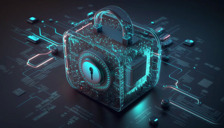 Cyber security of network and personal data security. A illustration created with generative AI Technology.の素材
