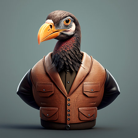 A turkey hen wearing jacket. A illustration created with generative AI Technology.の素材