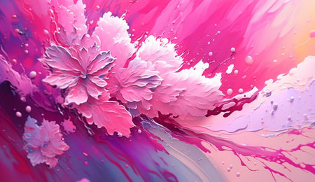 Abstract painting like cherry blossoms and strawberry milk Spring hand drawn background texture. A illustration created with generative AI Technology.の素材