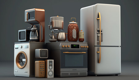 Household kitchen techniques in apartments. A illustration created with generative AI Technology.の素材