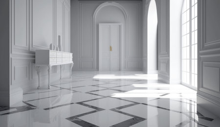 Stunning white marbel floor design.. A illustration created with generative AI Technology.の素材