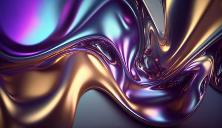 Metallic abstract wavy liquid background layout design tech innovation. A illustration created with generative AI Technology.の素材