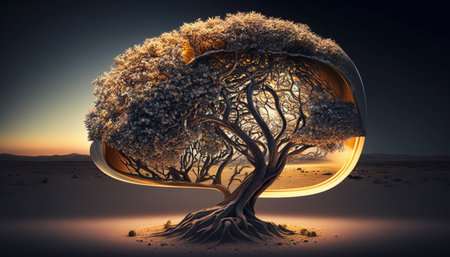 Brain shaping tree symbolizing emotional intelligence. A illustration created with generative AI Technology.の素材