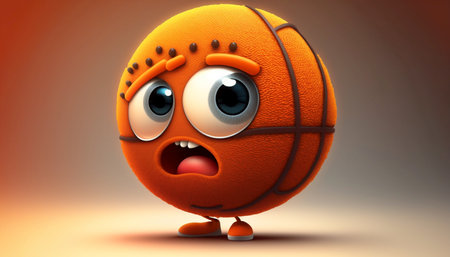 Cute Cartoon Basketball Character. A illustration created with generative AI Technology.の素材
