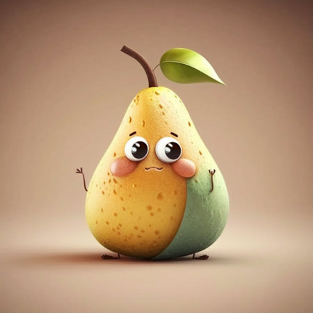 Cute Cartoon Character of Pear. A illustration created with generative AI Technology.の素材