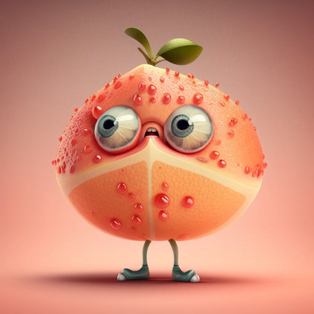 Cute Cartoon Character of Grapefruit. A illustration created with generative AI Technology.の素材