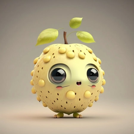 Cute Custard-Apple Cartoon Character. A illustration created with generative AI Technology.の素材