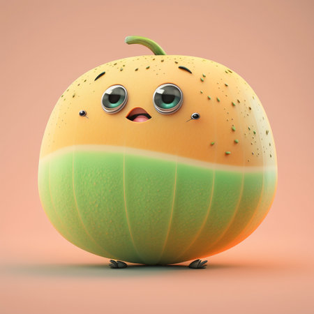 Cute Cartoon Character of Muskmelon. A illustration created with generative AI Technology.の素材