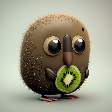 Cute Cartoon Kiwi Character. A illustration created with generative AI Technology.の素材
